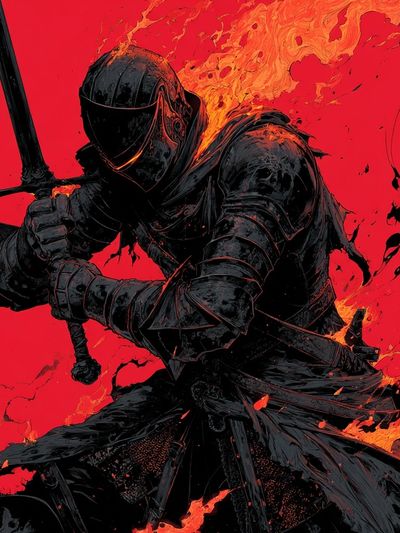 Flaming Knight Digital Art Poster. poster print