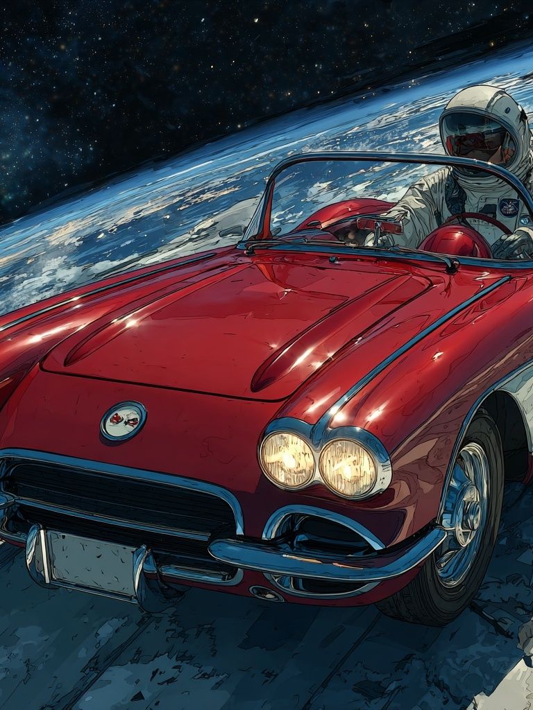Astronaut Corvette in Space Poster. poster — illustration art
