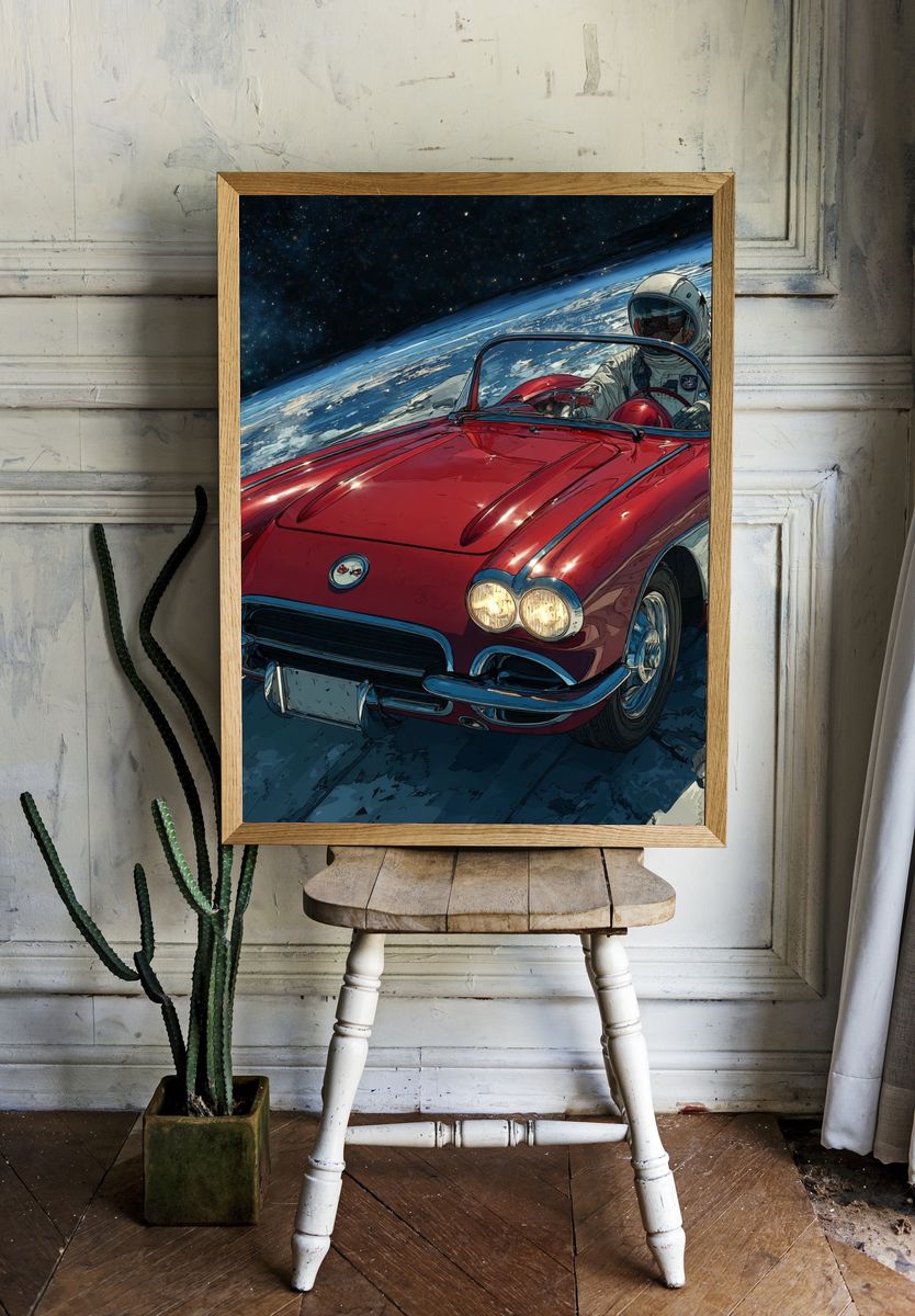 Astronaut Corvette in Space Poster. — room view 1