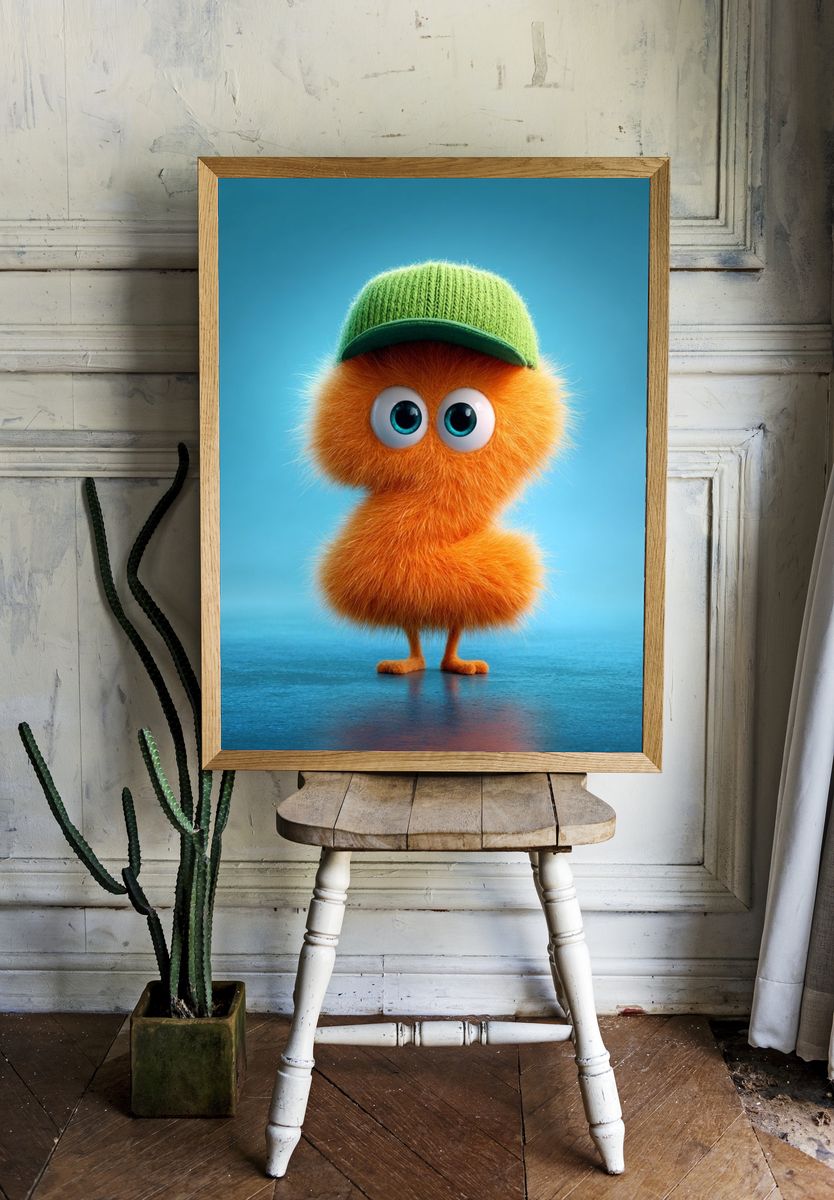 Cute Orange Character Illustration Poster. — room view 1