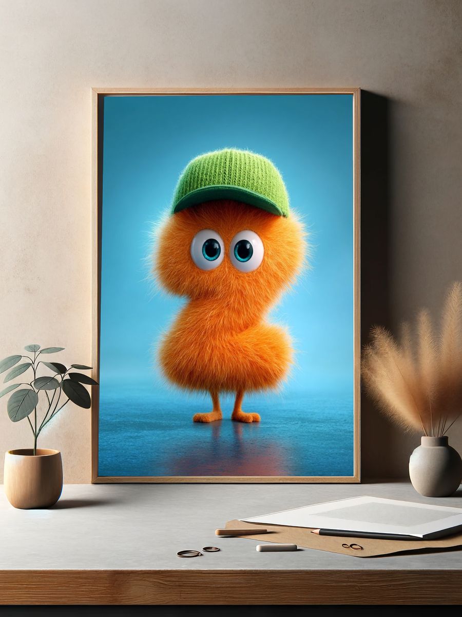 Cute Orange Character Illustration Poster. — room view 2