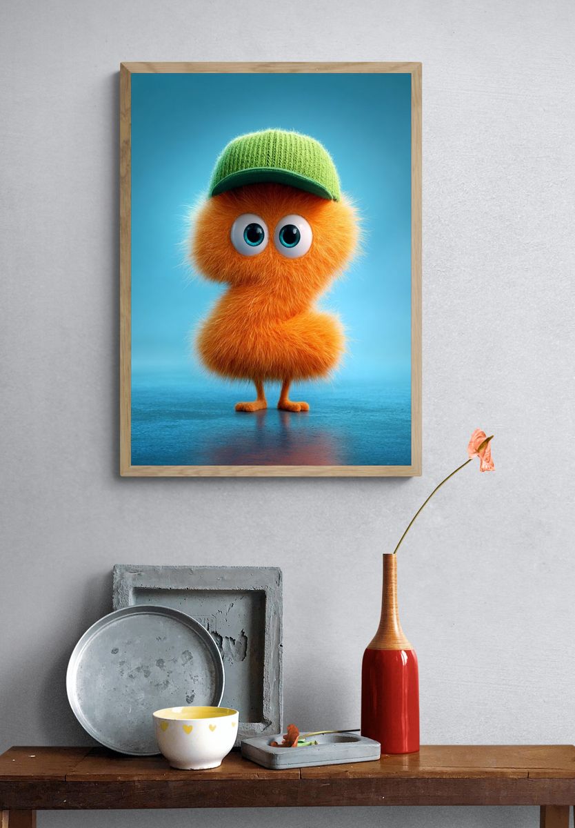 Cute Orange Character Illustration Poster. — room view 3