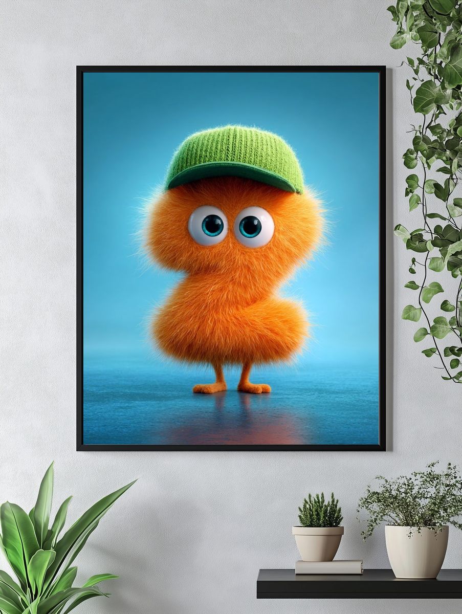 Cute Orange Character Illustration Poster. — room view 4