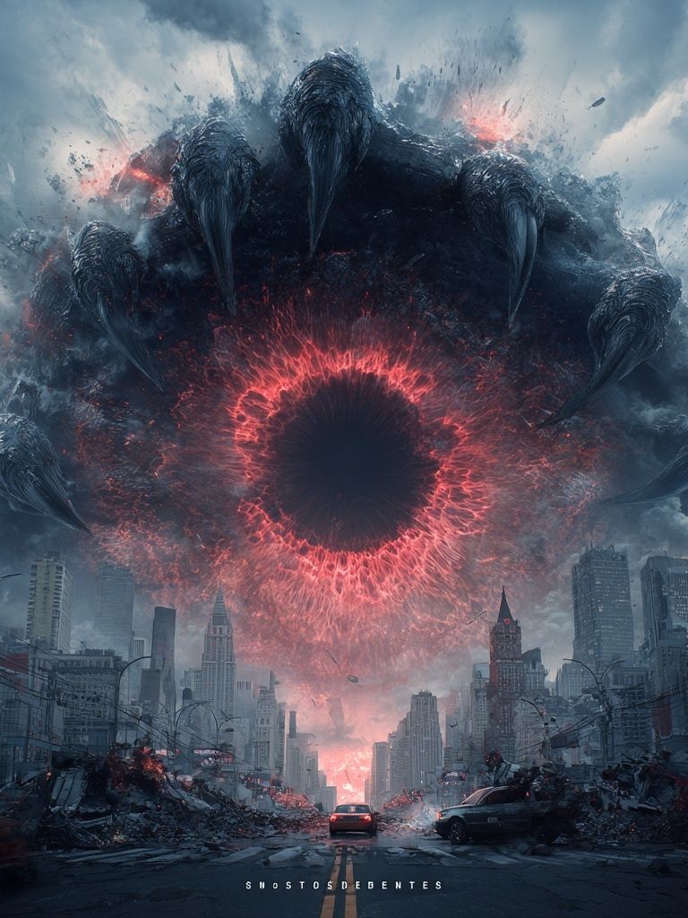 Apocalyptic Eye Over City Poster. poster — illustration art