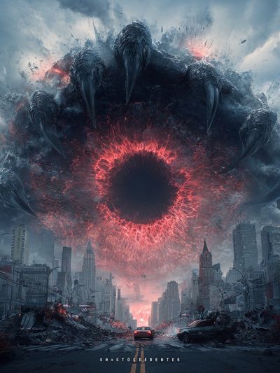 Apocalyptic Eye Over City Poster. poster