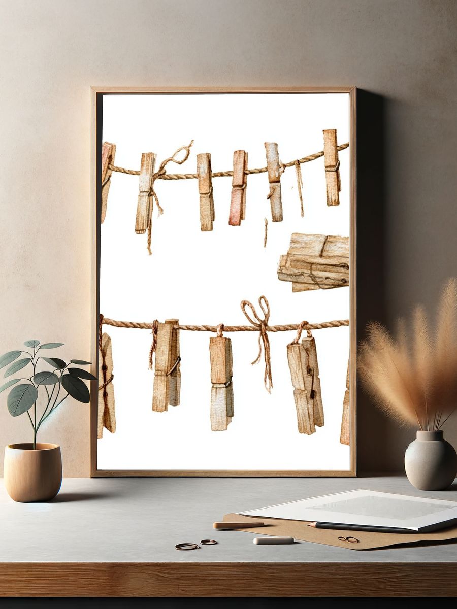 Rustic Clothespins Watercolor Print. — room view 2