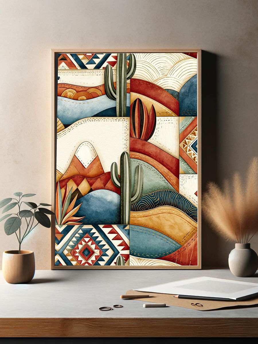 Desert Cactus Geometric Poster. — room view 2