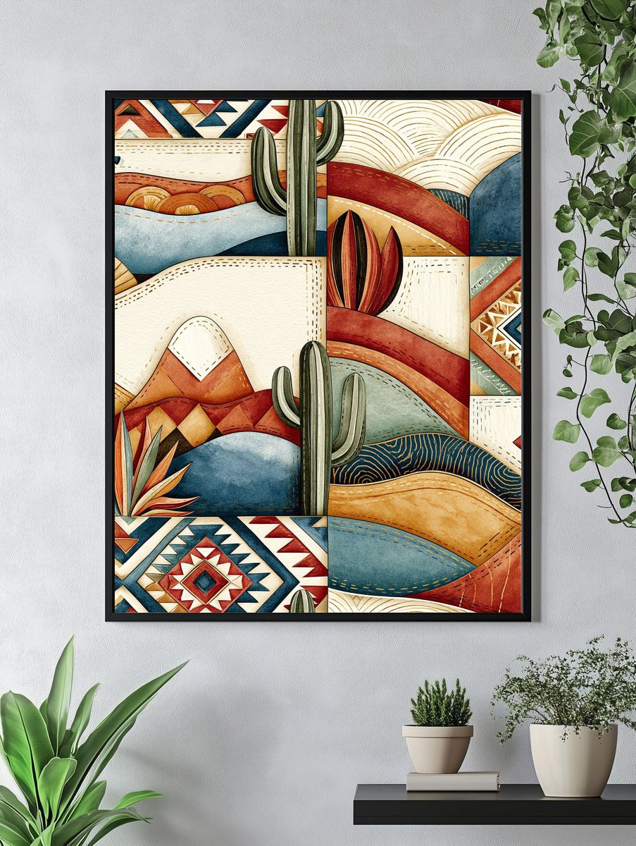 Desert Cactus Geometric Poster. — room view 4