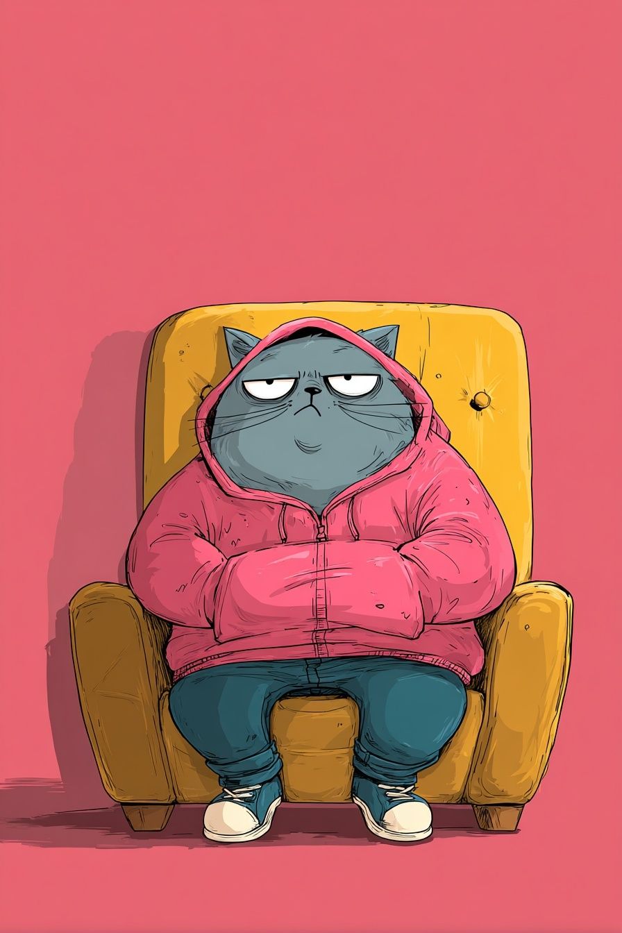 Grumpy Cat in Hoodie Illustration Poster. poster detail