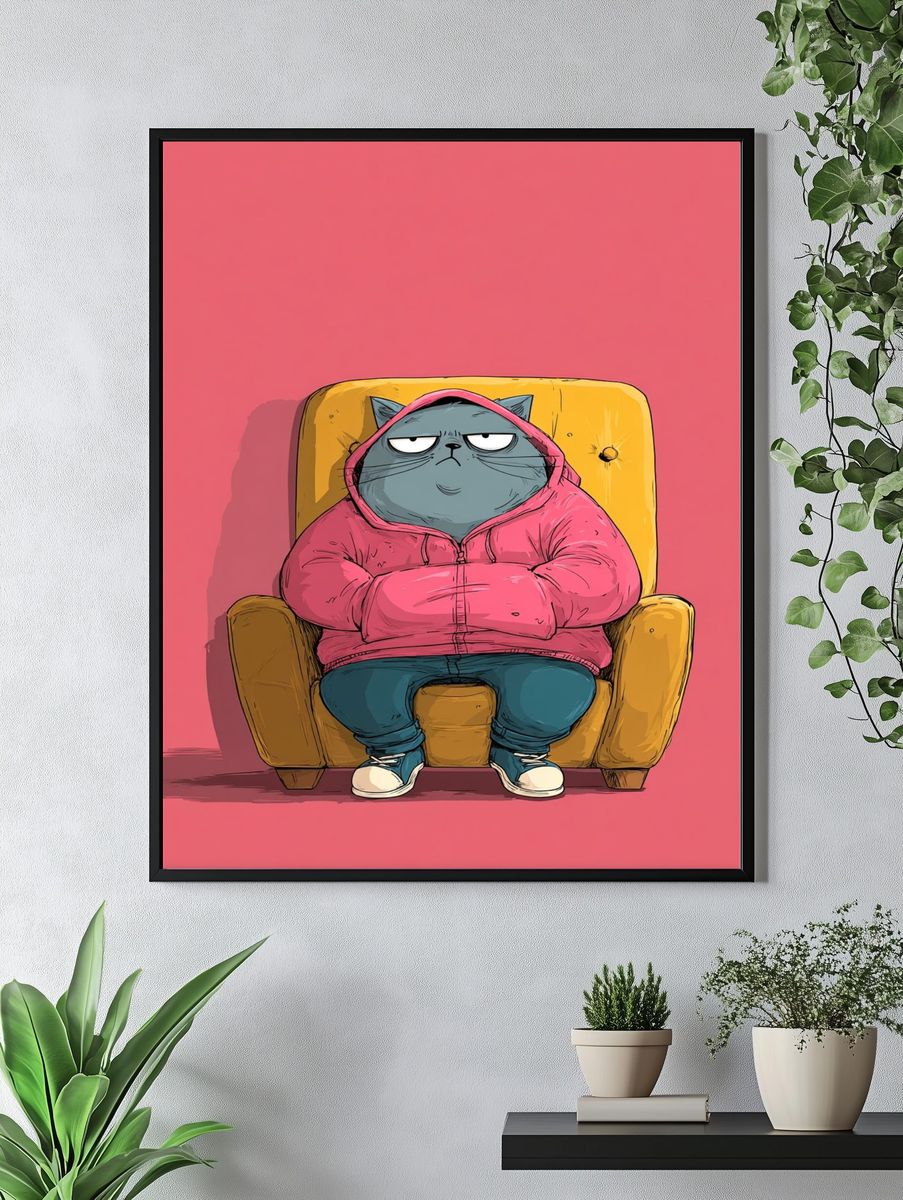 Grumpy Cat in Hoodie Illustration Poster. — room view 4