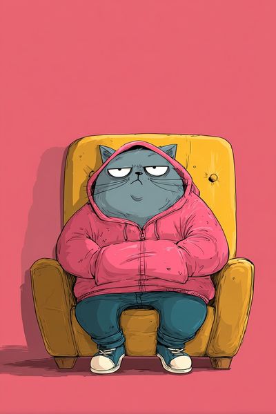 Grumpy Cat in Hoodie Illustration Poster. poster