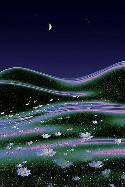 Moonlit Floral Hills Illustration Poster. poster