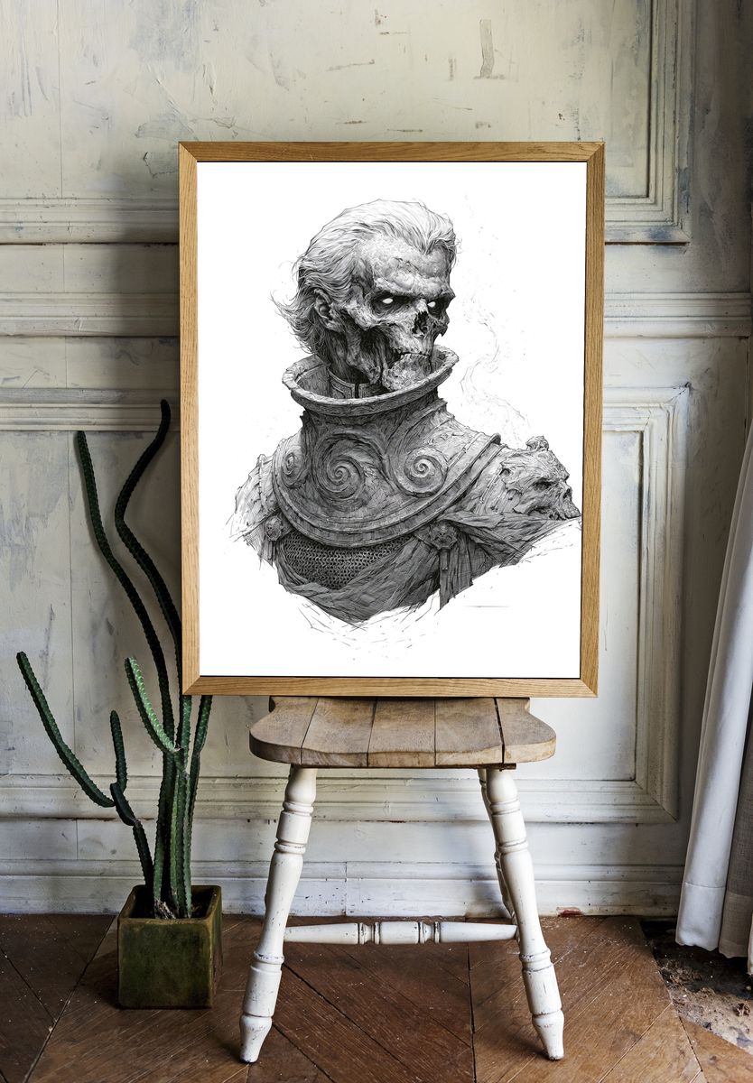 Undead Warrior Portrait Print. — room view 1