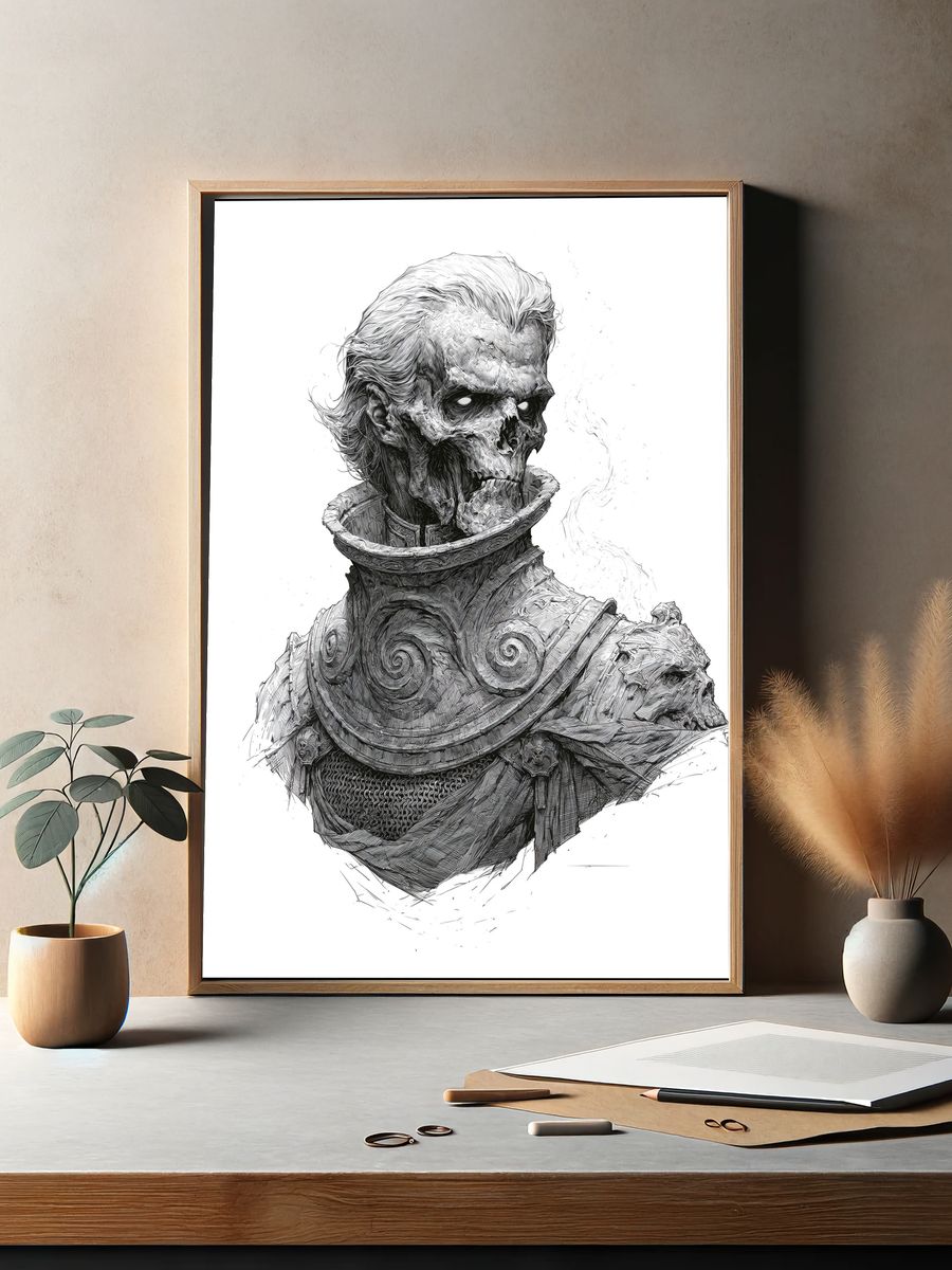 Undead Warrior Portrait Print. — room view 2