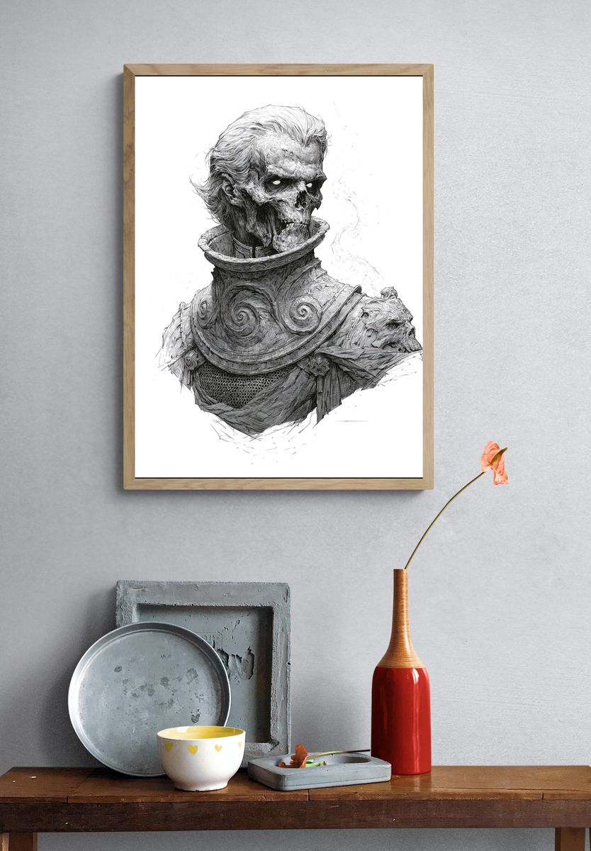 Undead Warrior Portrait Print. — room view 3