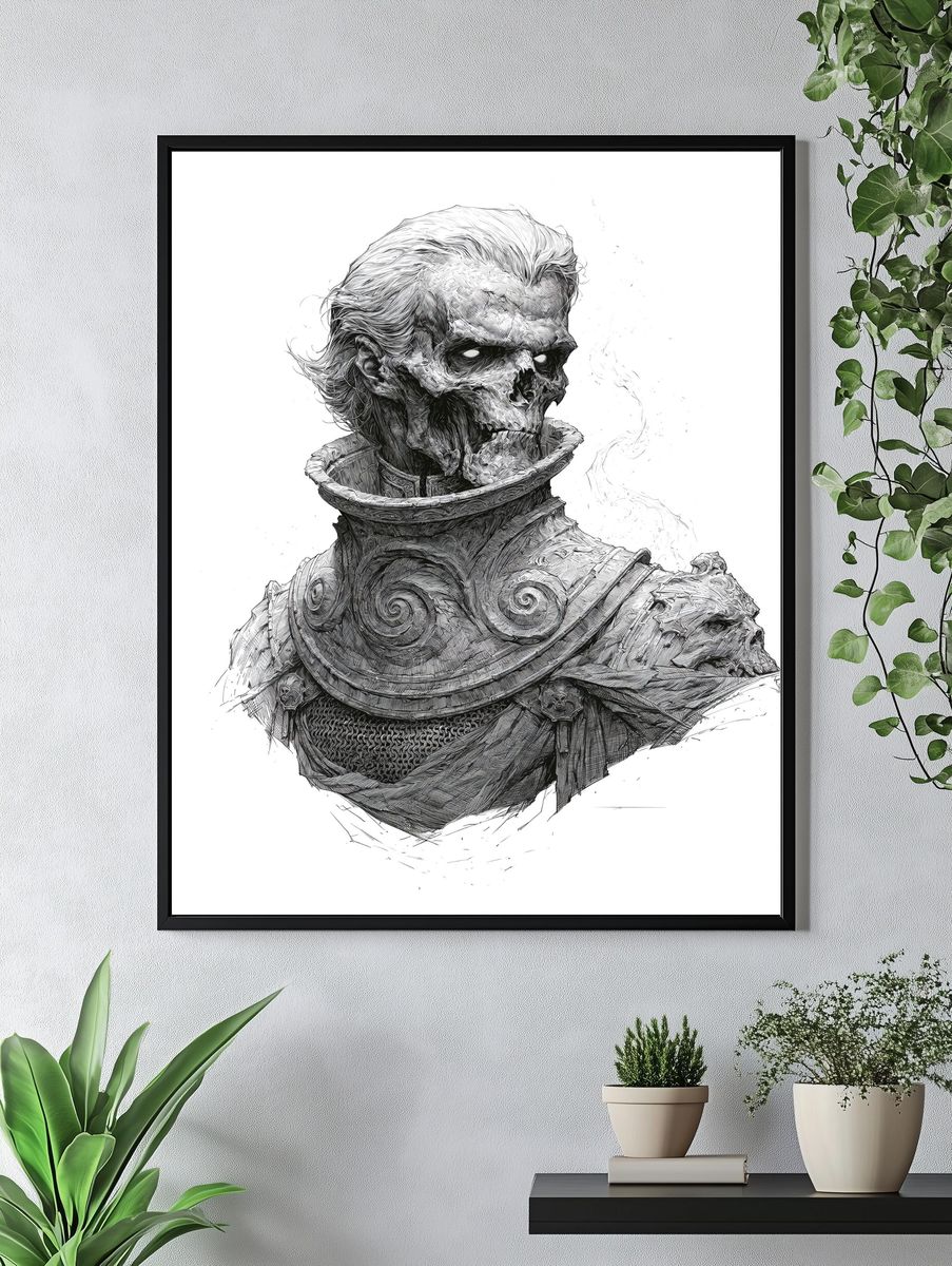 Undead Warrior Portrait Print. — room view 4