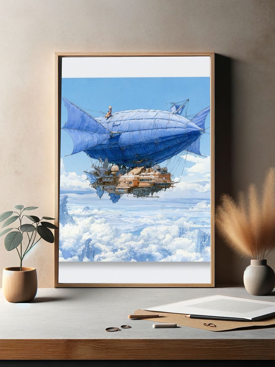 Sky Airship Fantasy Illustration Poster. — room view 2