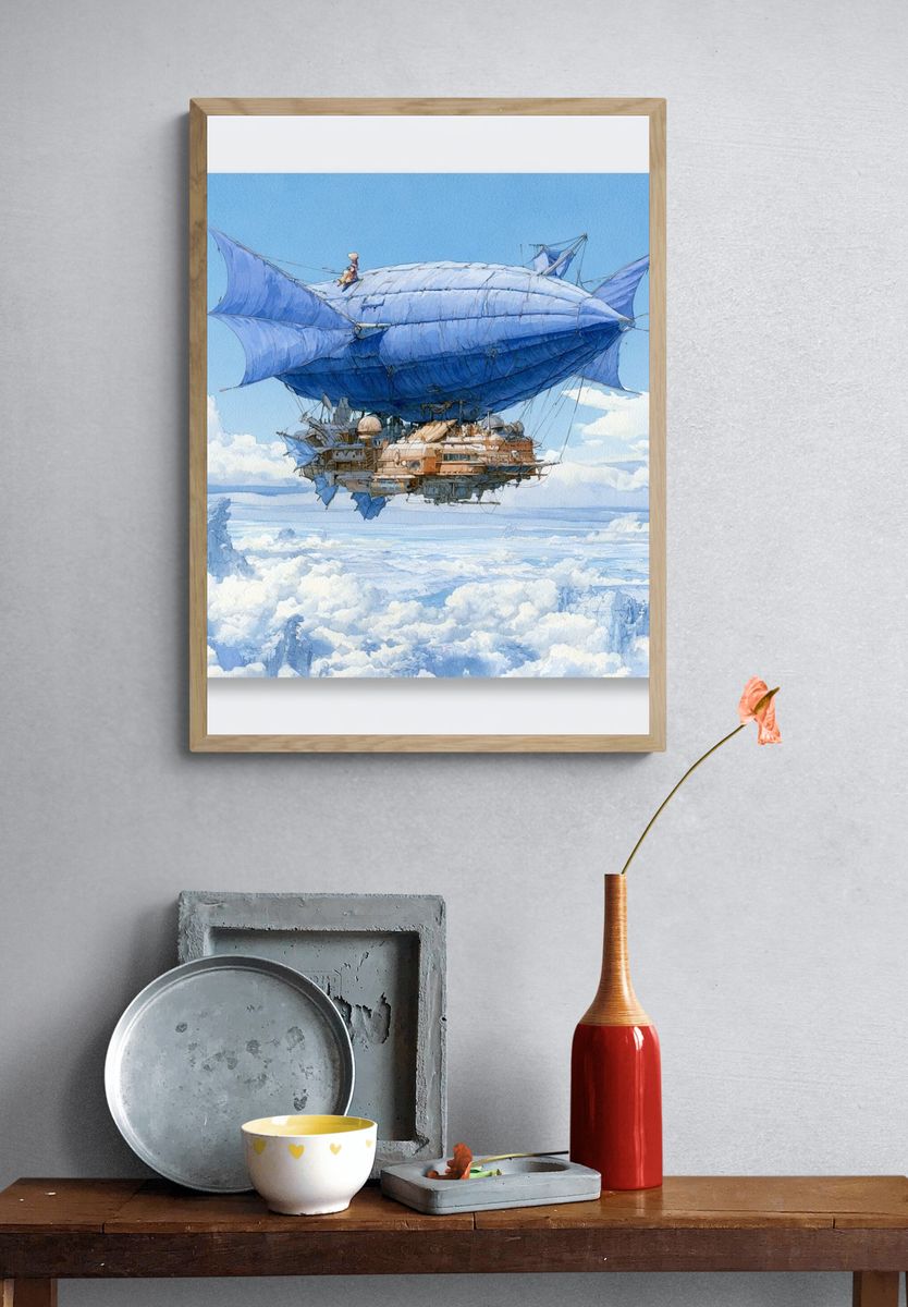 Sky Airship Fantasy Illustration Poster. — room view 3