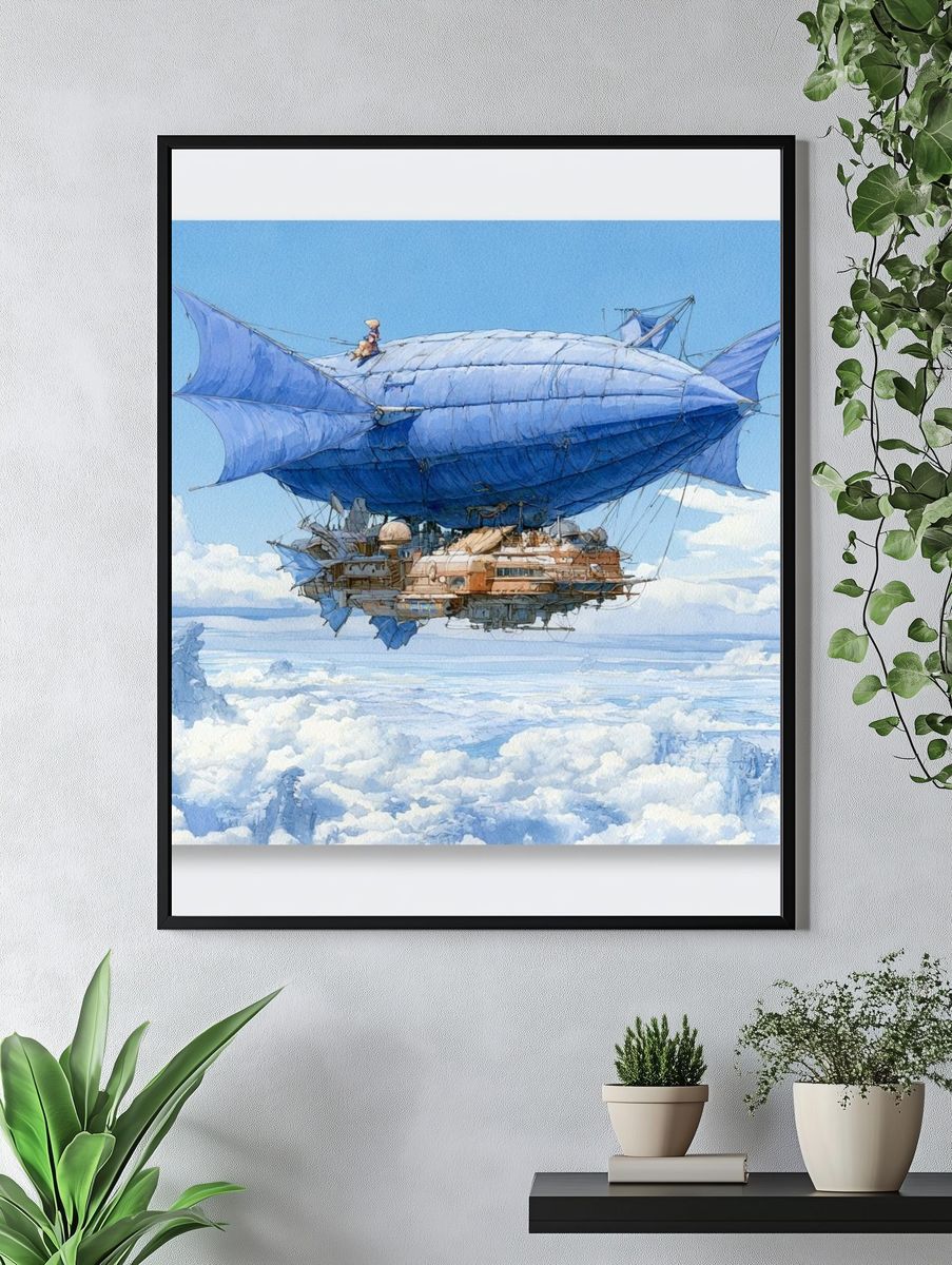 Sky Airship Fantasy Illustration Poster. — room view 4
