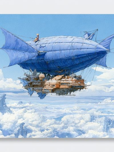 Sky Airship Fantasy Illustration Poster. poster