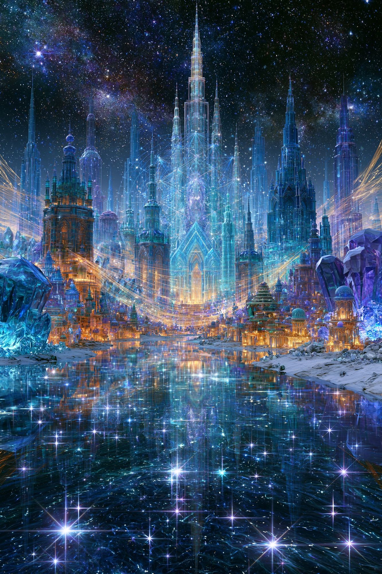 Celestial Crystal City Fantasy Print. poster — illustration art
