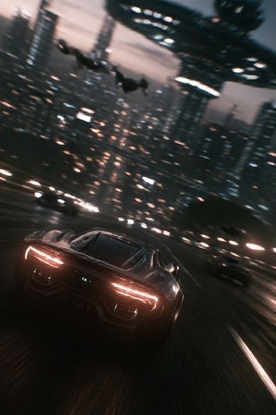 Futuristic City Chase Poster. poster print