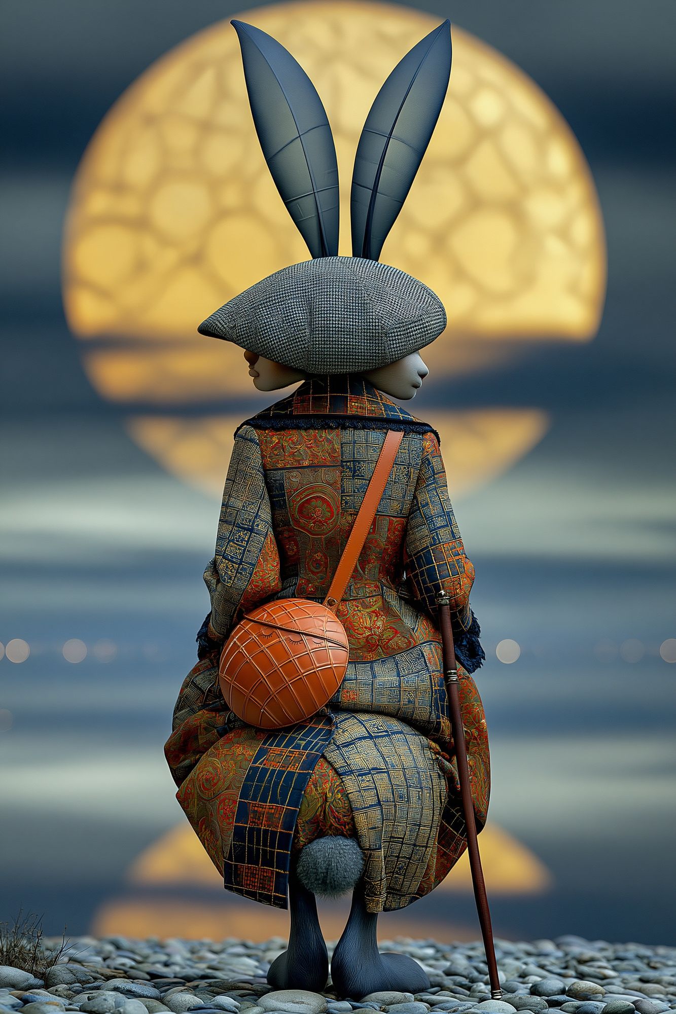 Moonlit Rabbit Figure Illustration Poster. poster detail