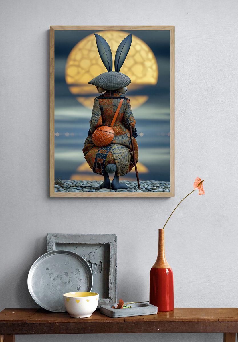 Moonlit Rabbit Figure Illustration Poster. — room view 3