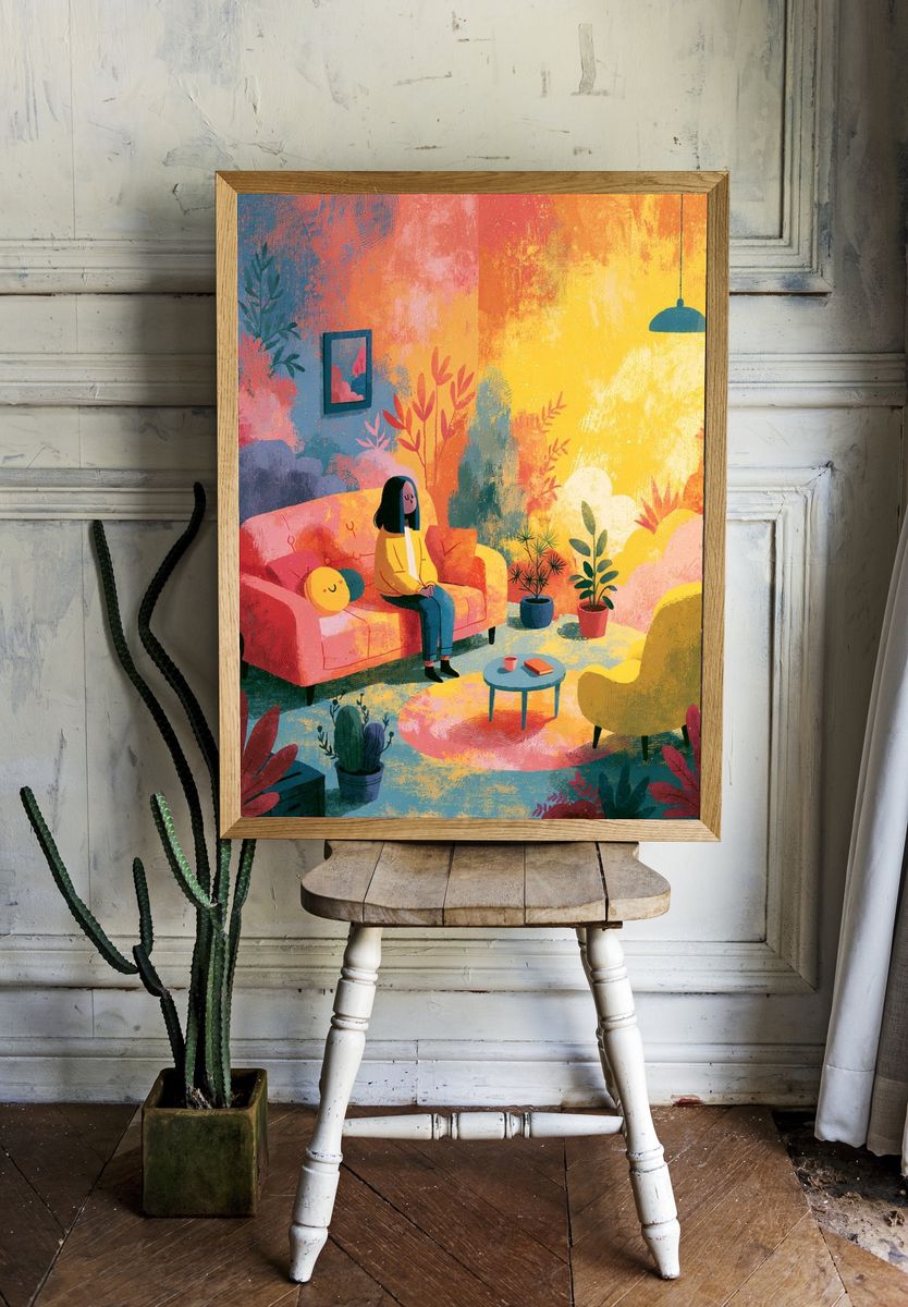Cozy Colorful Interior Illustration Poster. — room view 1