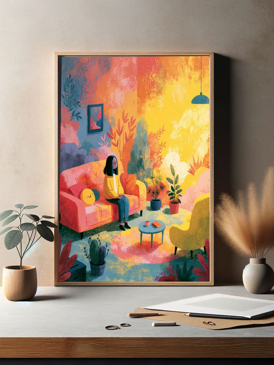 Cozy Colorful Interior Illustration Poster. — room view 2