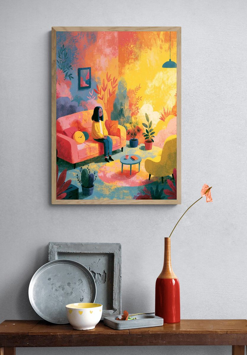 Cozy Colorful Interior Illustration Poster. — room view 3