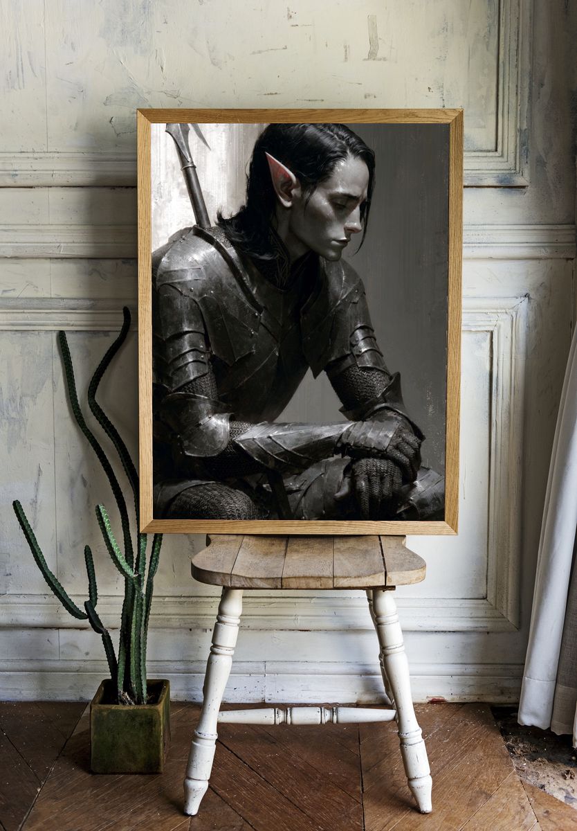 Elven Warrior Portrait Print. — room view 1