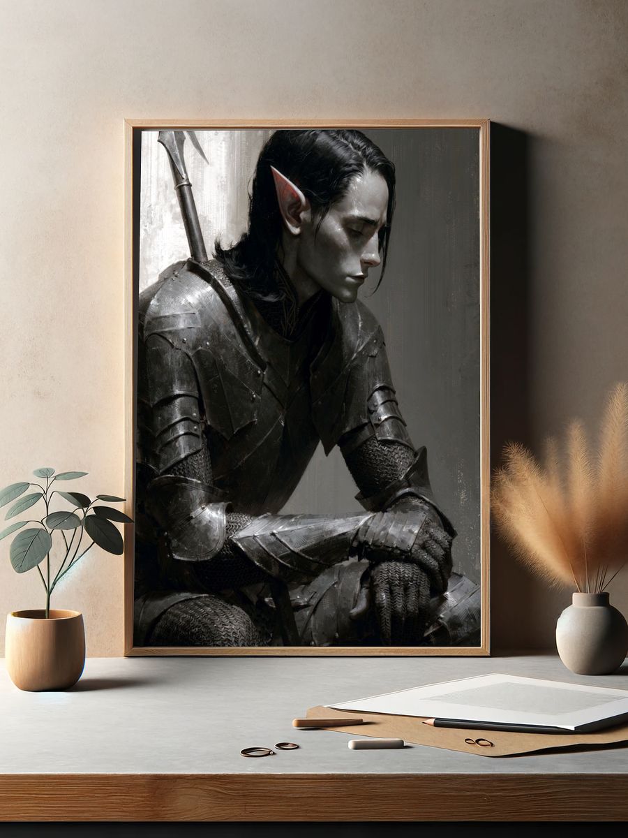 Elven Warrior Portrait Print. — room view 2