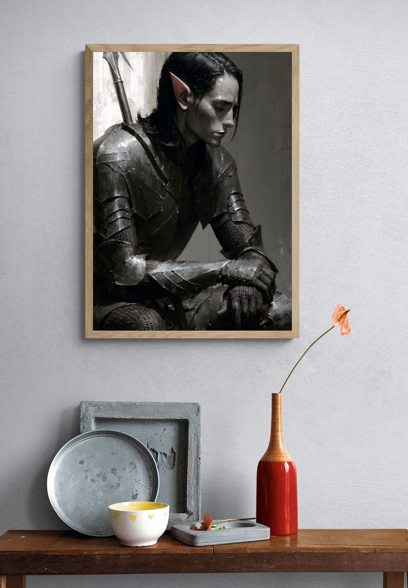 Elven Warrior Portrait Print. — room view 3