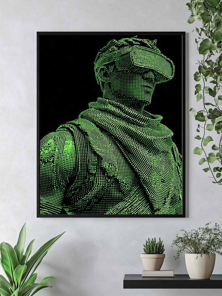 Neon Halftone Soldier Digital Art Poster. — room view 4