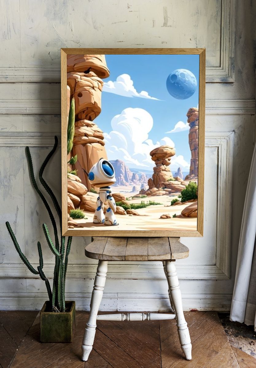Astronaut Desert Landscape Illustration Poster. — room view 1