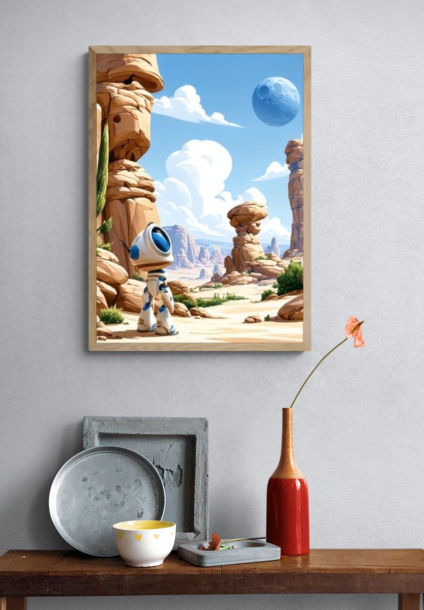 Astronaut Desert Landscape Illustration Poster. — room view 3