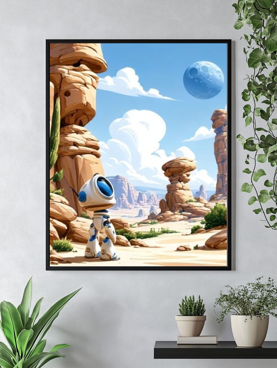 Astronaut Desert Landscape Illustration Poster. — room view 4