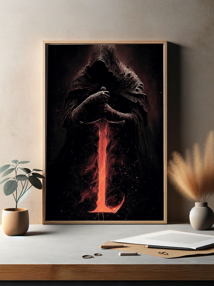 Dark Hooded Figure Illustration Poster. — room view 2