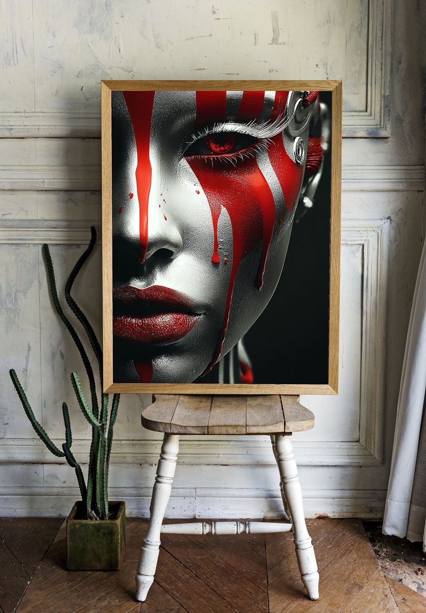 Crimson Mask Portrait Print. — room view 1