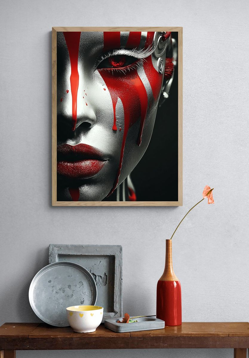 Crimson Mask Portrait Print. — room view 3