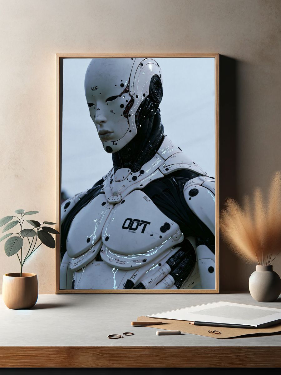 Cybernetic Android Portrait Print. — room view 2