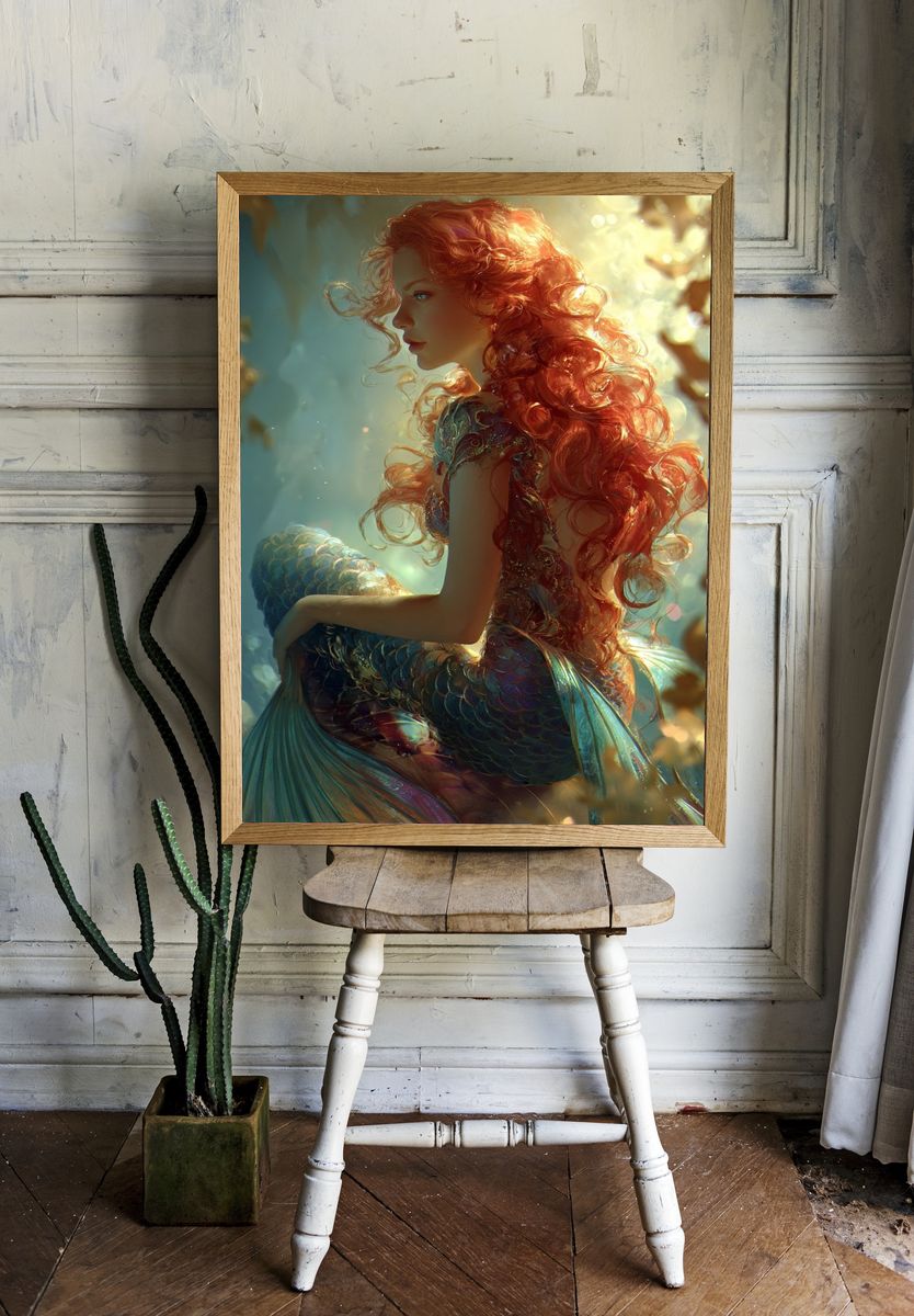 Red-Haired Mermaid Fantasy Print. — room view 1