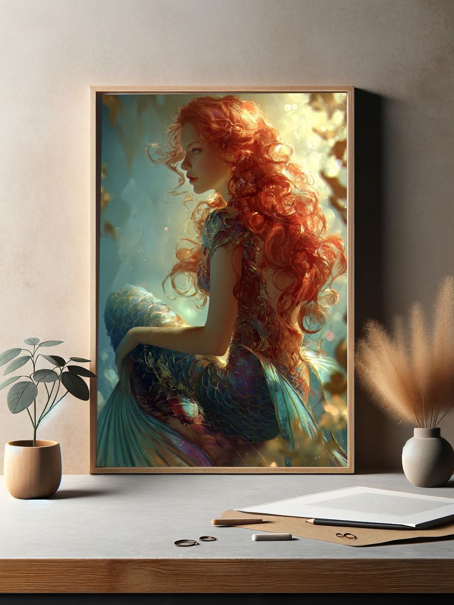 Red-Haired Mermaid Fantasy Print. — room view 2
