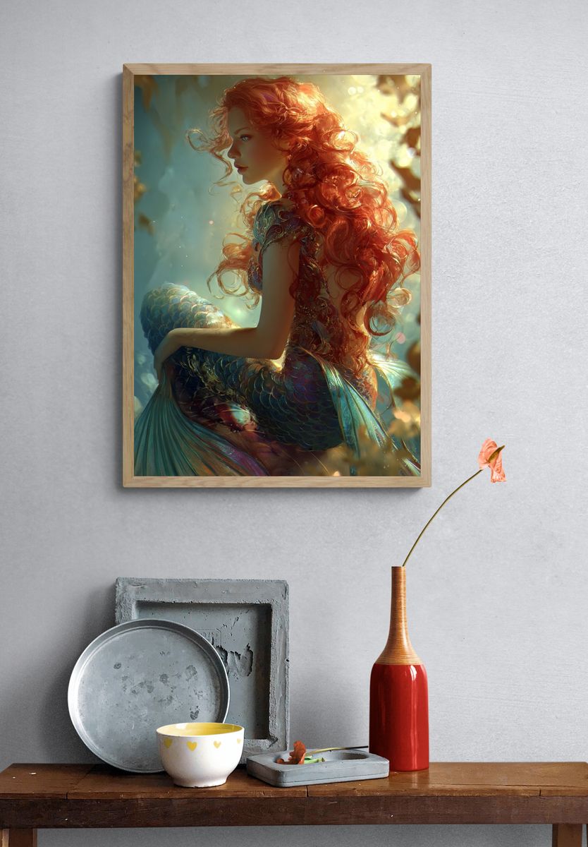 Red-Haired Mermaid Fantasy Print. — room view 3