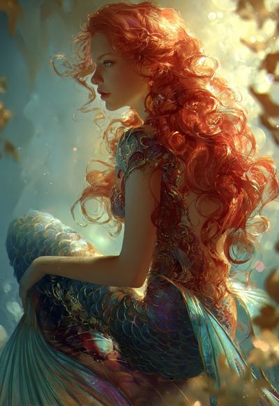 Red-Haired Mermaid Fantasy Print. poster print