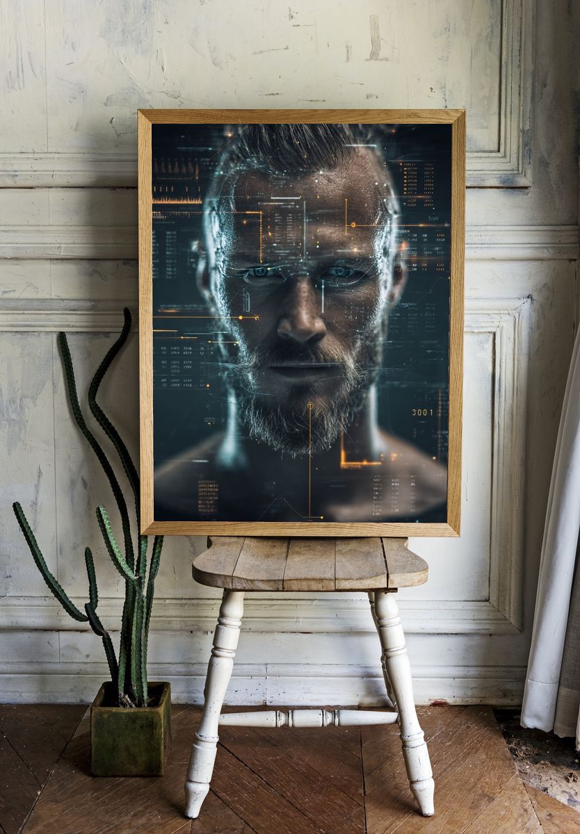 Cybernetic Man Portrait Print. — room view 1