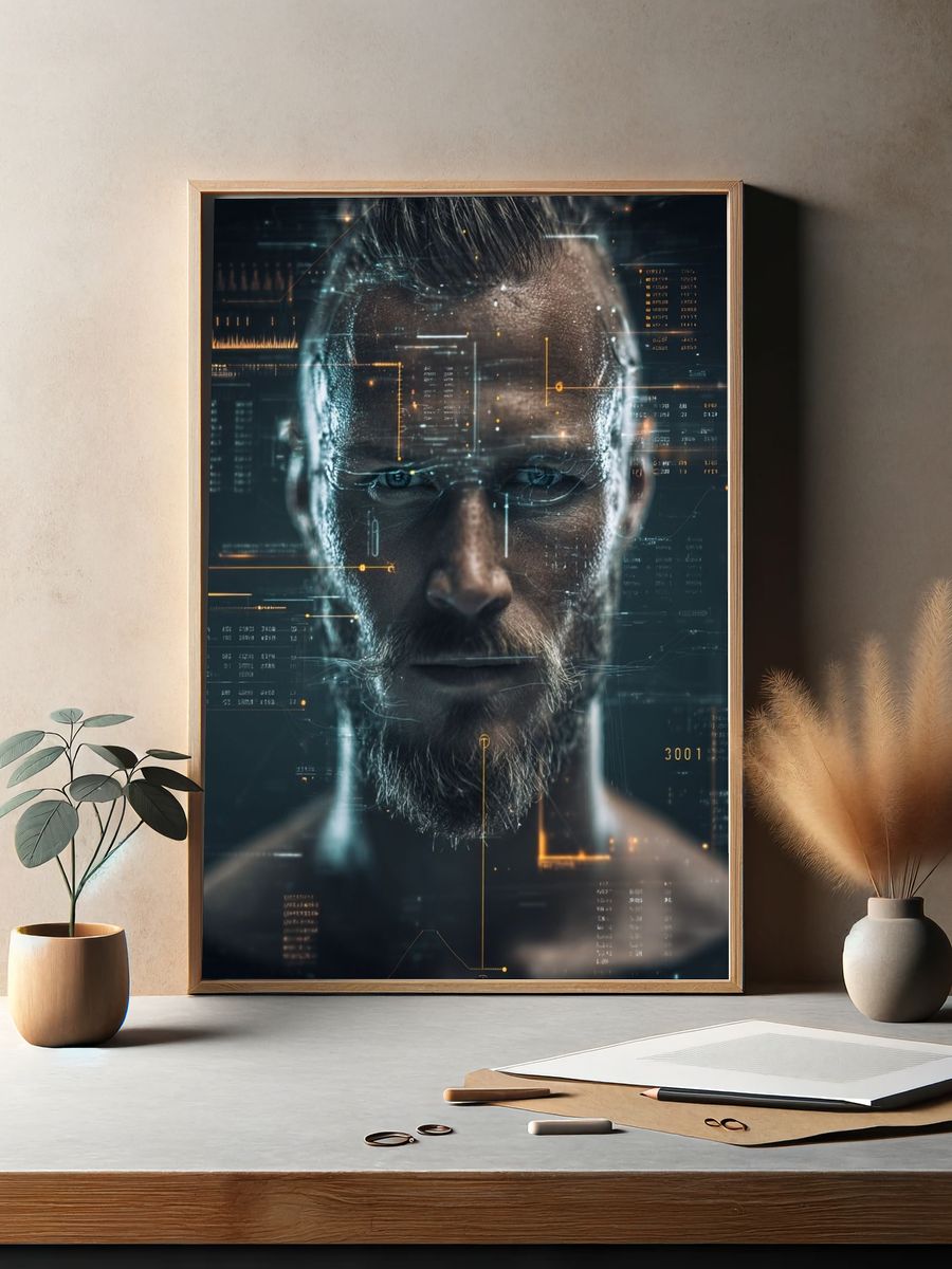 Cybernetic Man Portrait Print. — room view 2