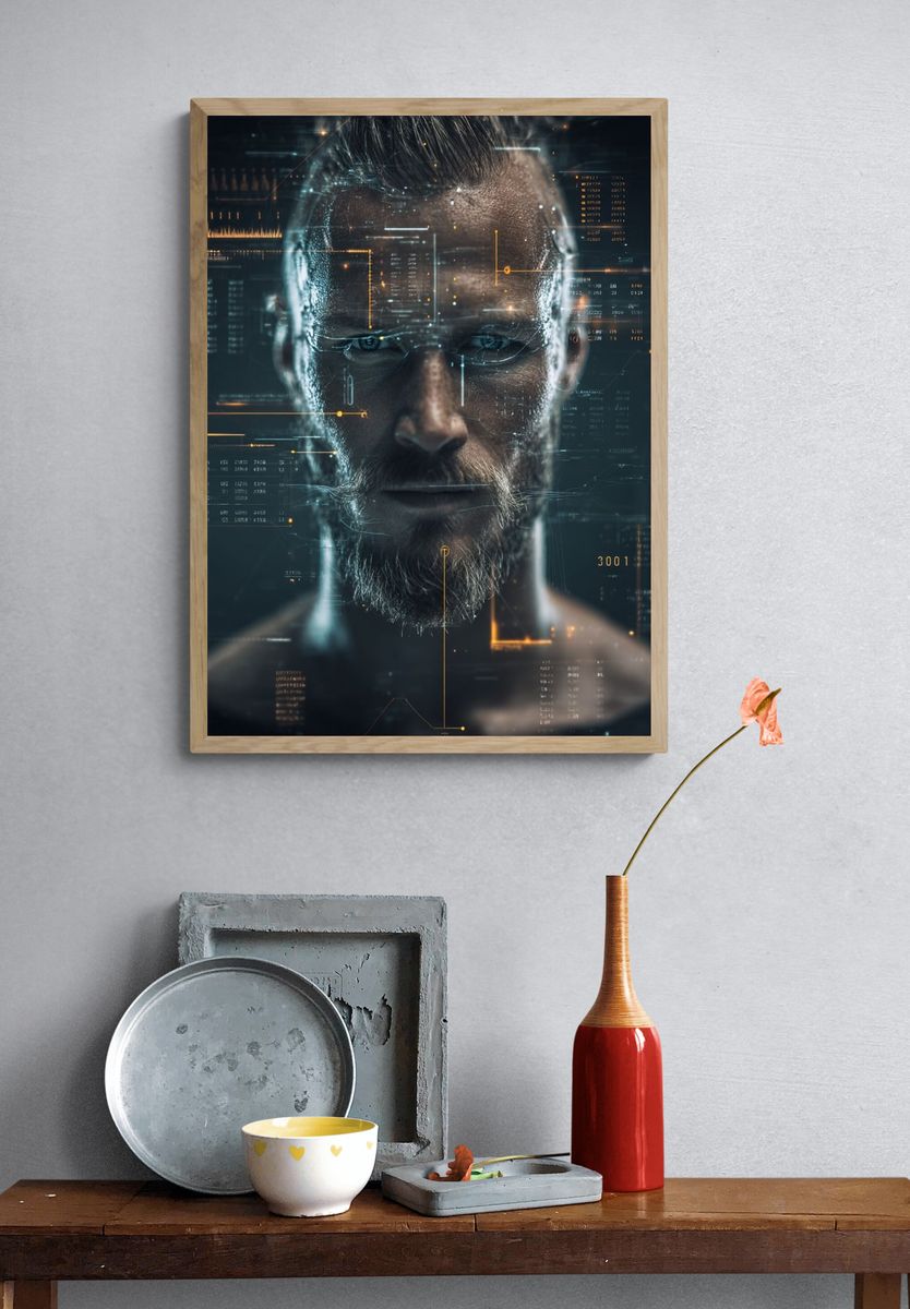 Cybernetic Man Portrait Print. — room view 3
