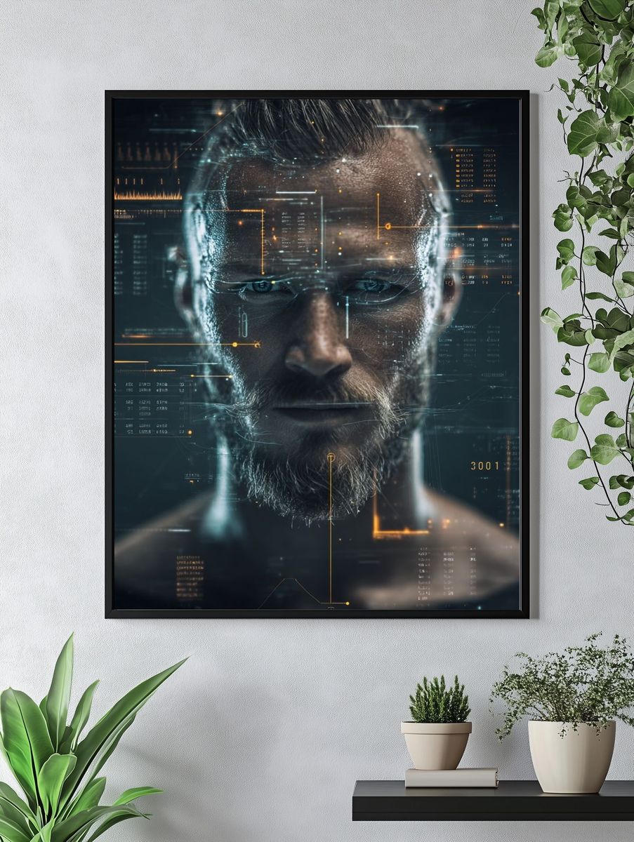 Cybernetic Man Portrait Print. — room view 4